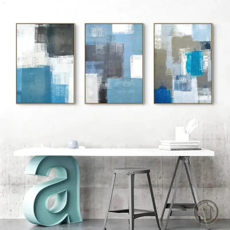 Tableau Abstrait Bleu Gris