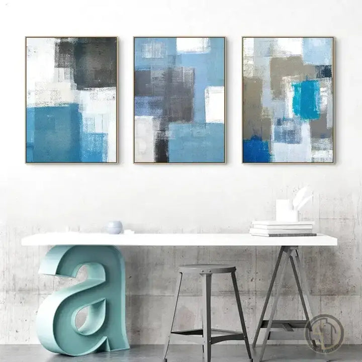 Tableau Abstrait Bleu Gris
