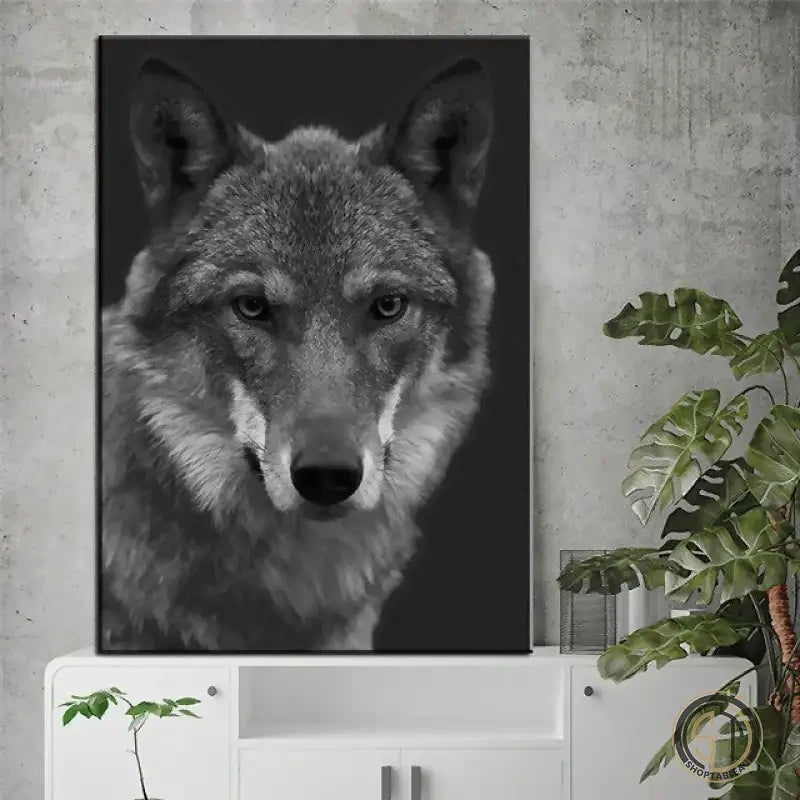 Tableau avec une Tête de Loup Animaux ✓ Noir et Blanc