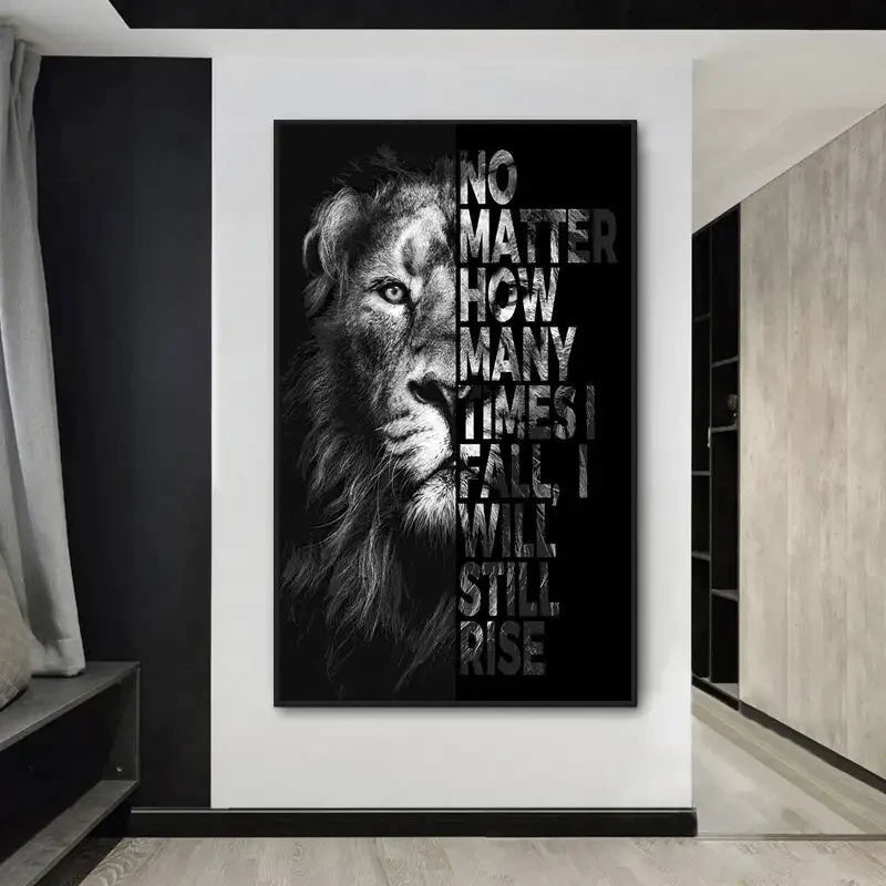 Poster Mural Inspirationnel, Lion Et Citation Motivante 'Affamé', Déco Bureau Salon