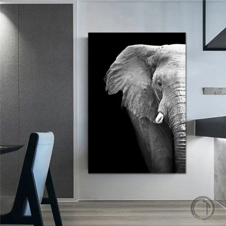 Tableau Éléphant Noir et Blanc