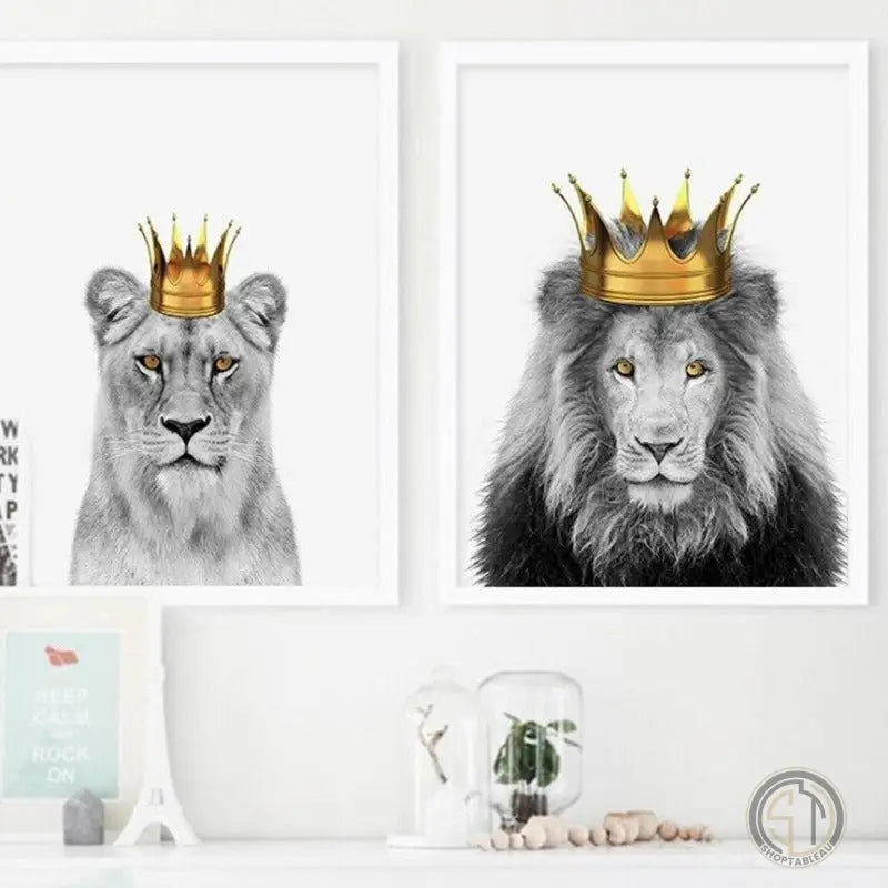Tableau Lion Lionne Noir et Blanc