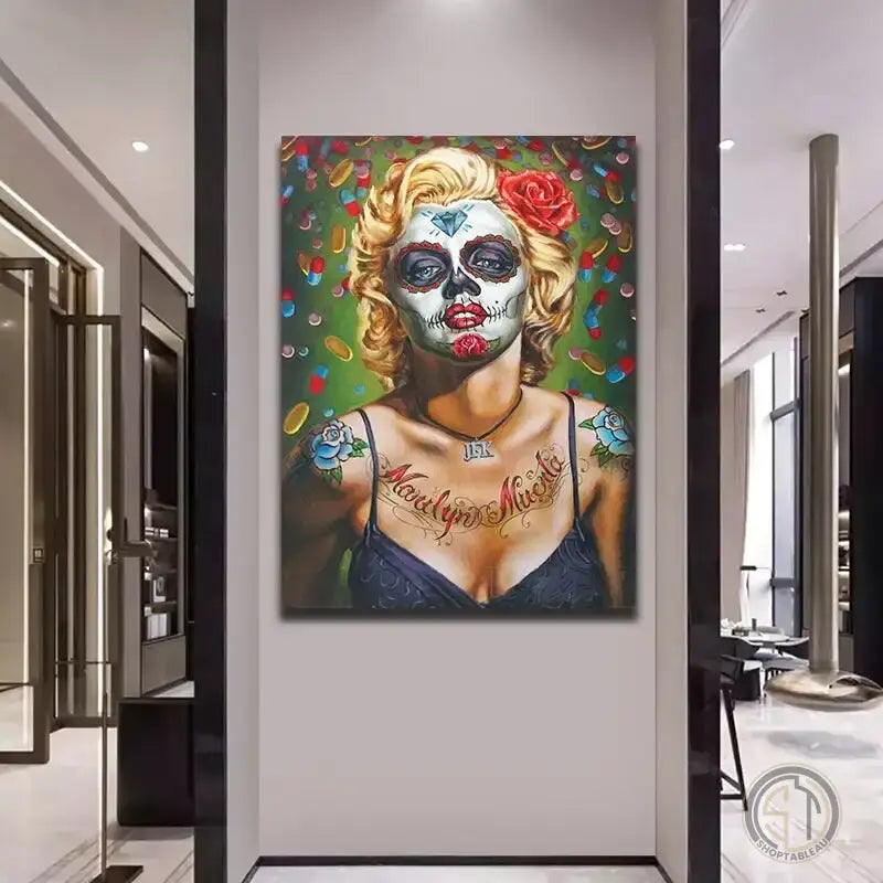 tableau femme miroir tete de mort