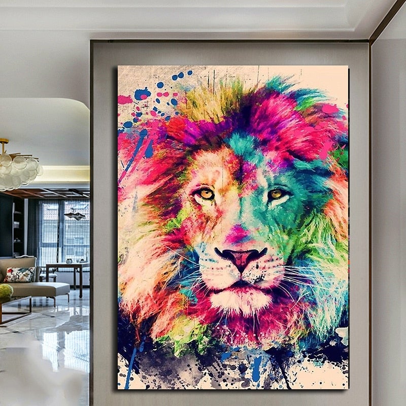 Tableau tête de lion multicolor 