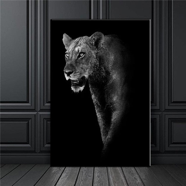 Tableau d'une Lionne Noir et Blanc