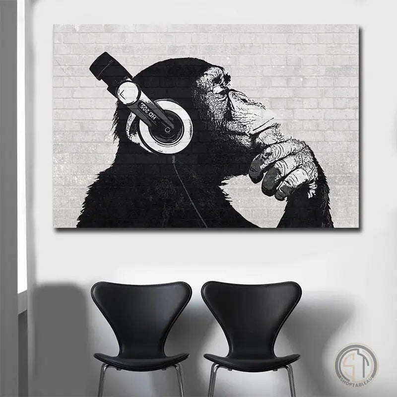 Tableau Singe Casque Audio