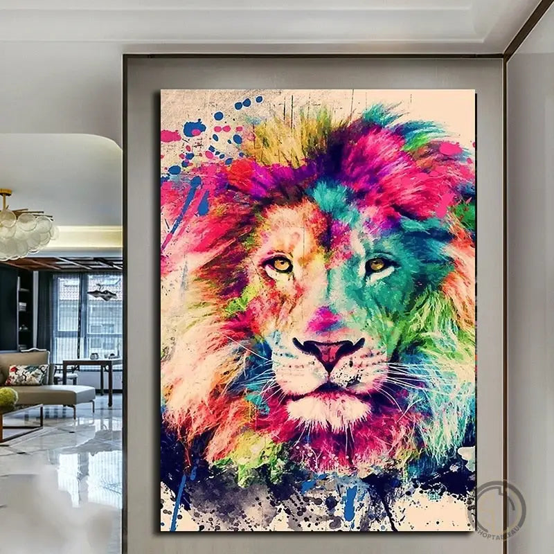 Tableau tête de lion multicolor