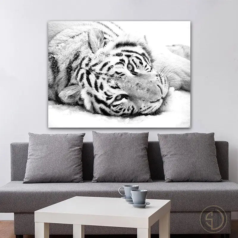 Tableau Tête de Tigre Noir et Blanc