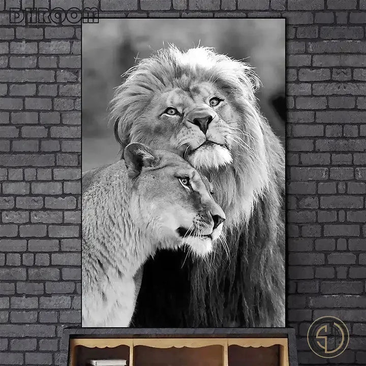 Tableau d’animaux Lion ✓ Noir et Blanc ✓ Original