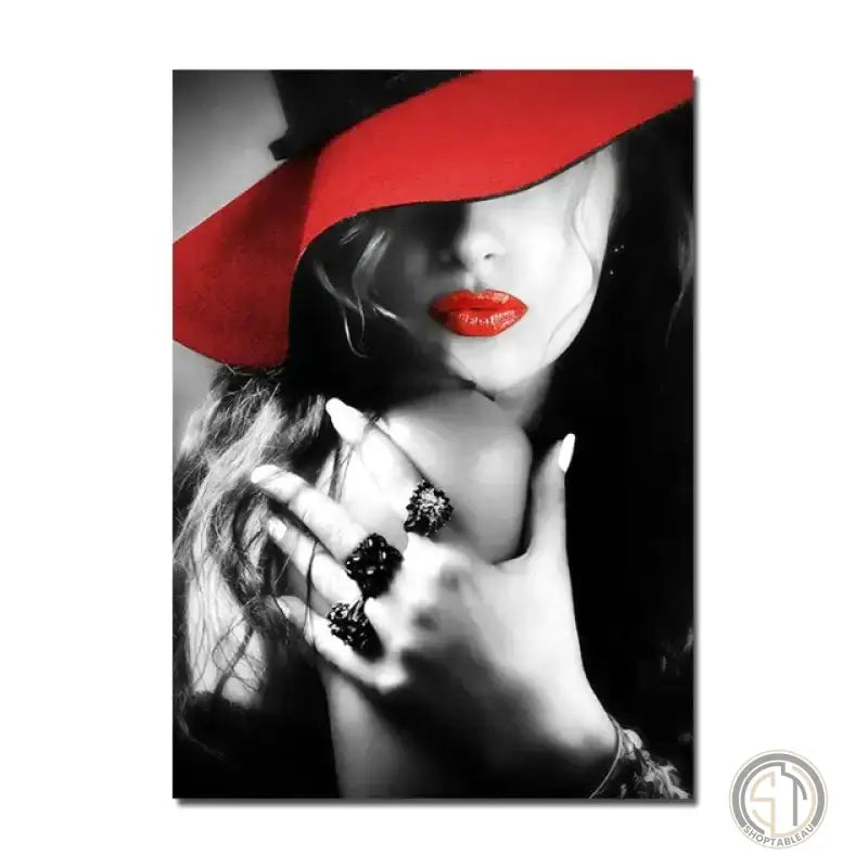Tableau Femme Chapeau Rouge contemporain ✓ Moderne ✓ tableau