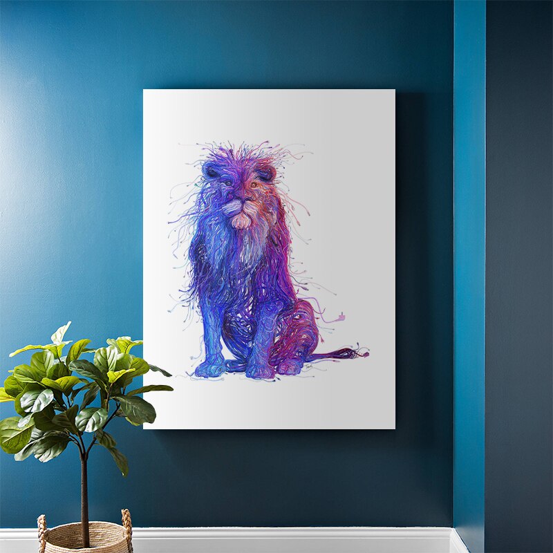 tableau lion violet 