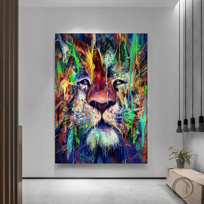 Art mural en verre trempé - lion rugissant doré - très grande art mural Art mural en verre trempé - lion rugissant doré - très grande art mural