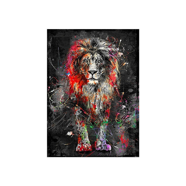 Tableau de lion multicolor 