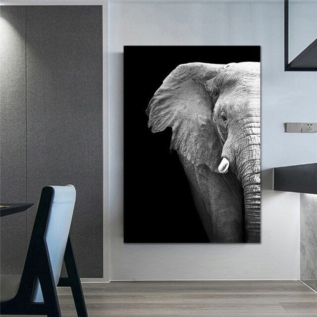Tableau Éléphant Noir et Blanc 