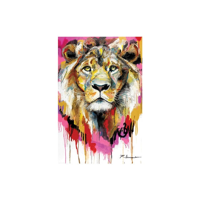 Tableau lion coloré 