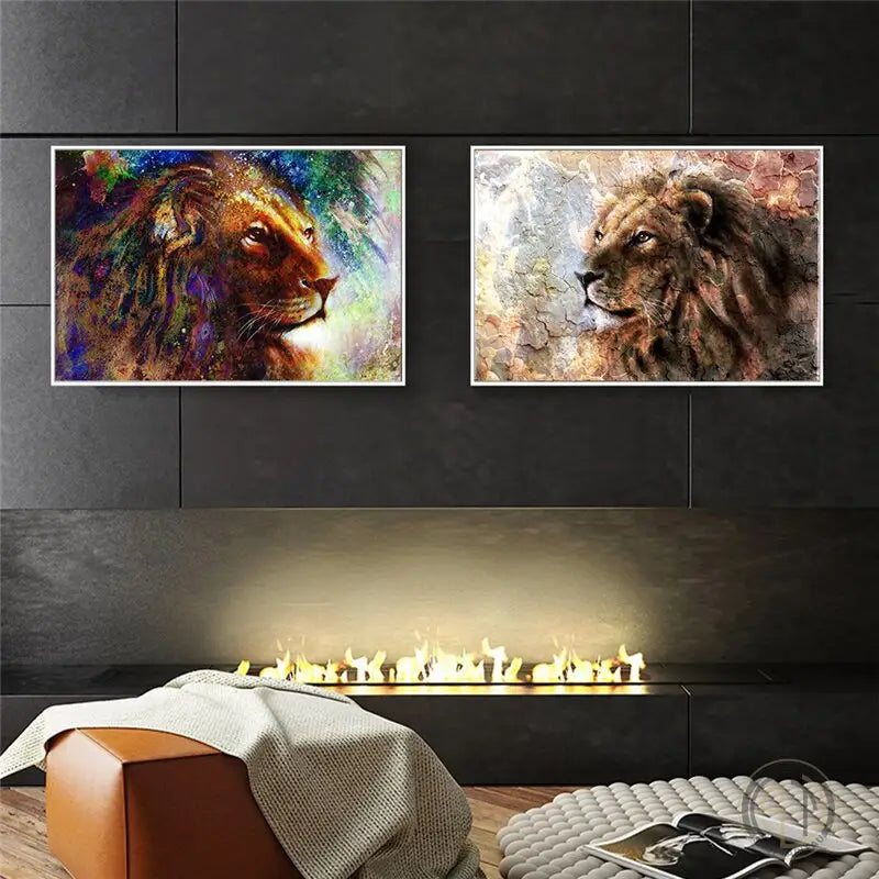 tableau lion coloré